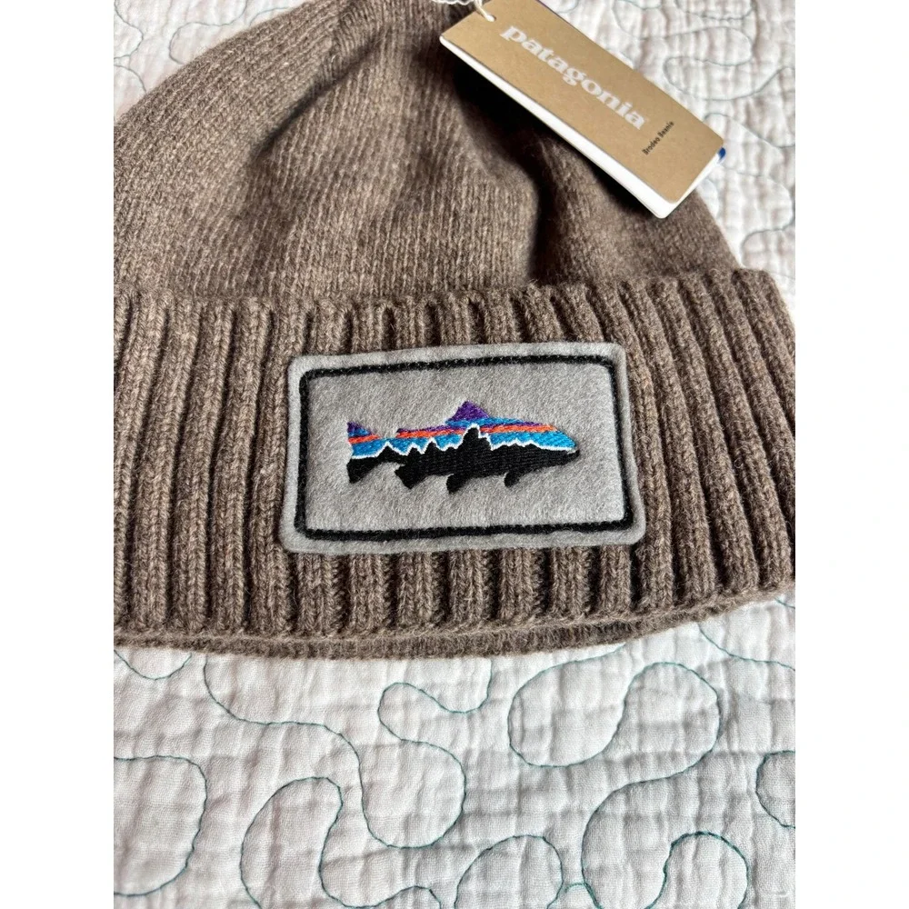Patagonia Brodeo Beanie Ash Tan Fitz Roy Trout Patch Wool Blend Hat